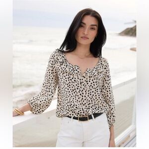 AYR Amore Flowy Long Sleeve Silk Blend Ruffle Trim Blouse